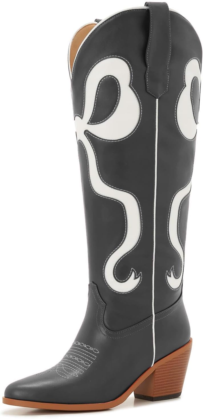 Skiennix Cowgirl Knee-High Boots - Stylish Pink Cowboy Boots for Women