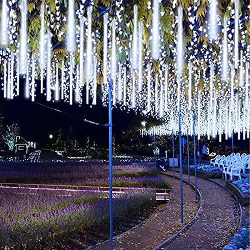 Skiennix Meteor Shower Lights - 2 Pack Outdoor Christmas Decorations with Timer | 384 LED, 30cm Tubes, Cool White