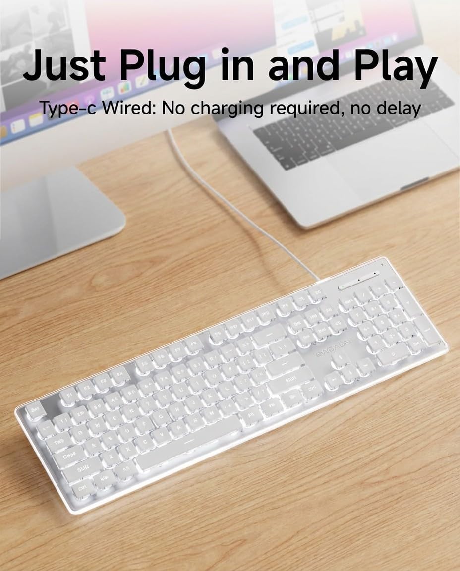 SEUNKWANG GX710S EWEADN Backlit Computer Keyboards, Wired USB Keyboard with White Backlit, Metal Panel, Plug and Play