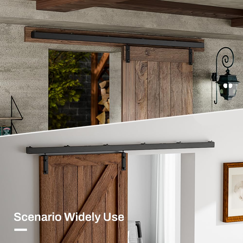 AONAYIOA 72"/6FT Box Rail Hardware Heavy Duty Sliding Barn Door Track, Aluminium Alloy Wall Mount Kit for Single Door, Smoothly and Quietly Easy to Install (No Door)