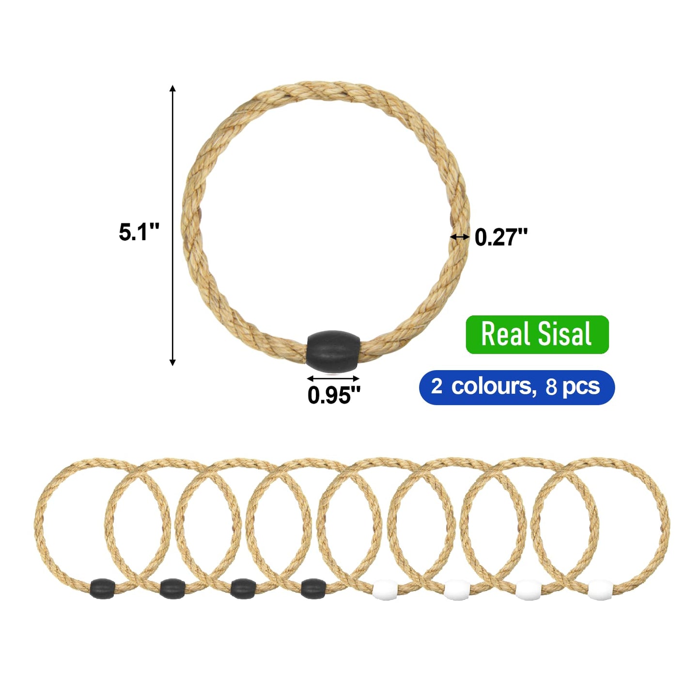 8 Pack Sisal Rope Ring Toss Game Replacement Parts for Adults and Kids, Outdoor Toss Rings for Agility Practice and Speed Game and Yard Games and Lawn Games for Party (Black and White)