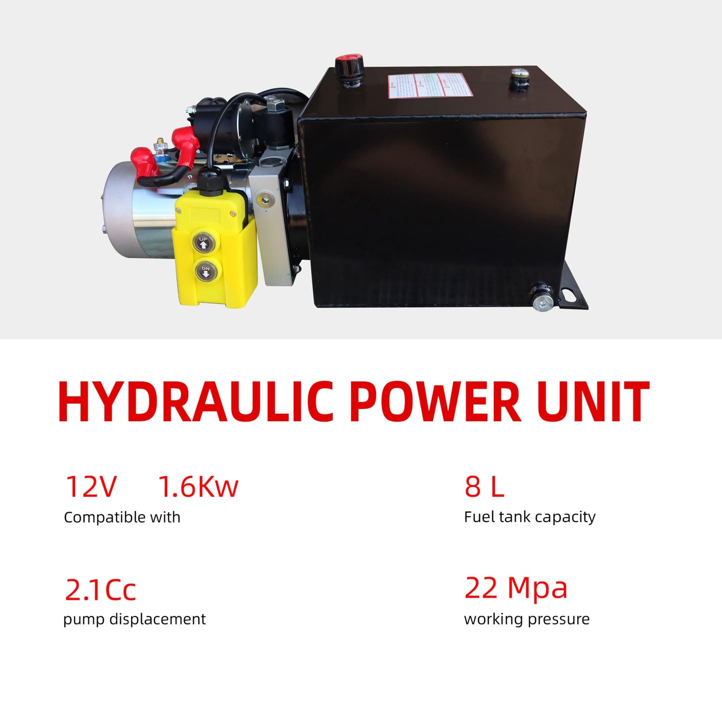 Single Acting Hydraulic Pump 8 Quart Hydraulic Power Units 12V DC Hydraulic Pump SAE#6 Connector for Dump Trailer Car Lifting