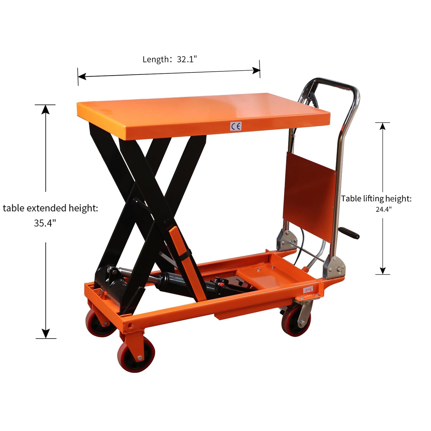 Tory Carrier Lift Table Cart 660 LBS Capacity 35.4" Lifting Height, Foldable Hydraulic Scissor Cart, Manual Platform Carts, 4 Wheels and Foot Pump, Elevating Hydraulic Cart for Transportation