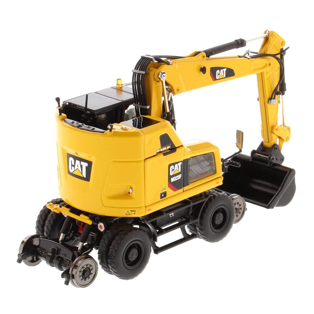 Diecast Masters 1:50 Scale Caterpillar M323F Railroad Wheeled Excavator - Safety Yellow Version | High Line Series Cat Trucks & Construction Equipment Model 85661