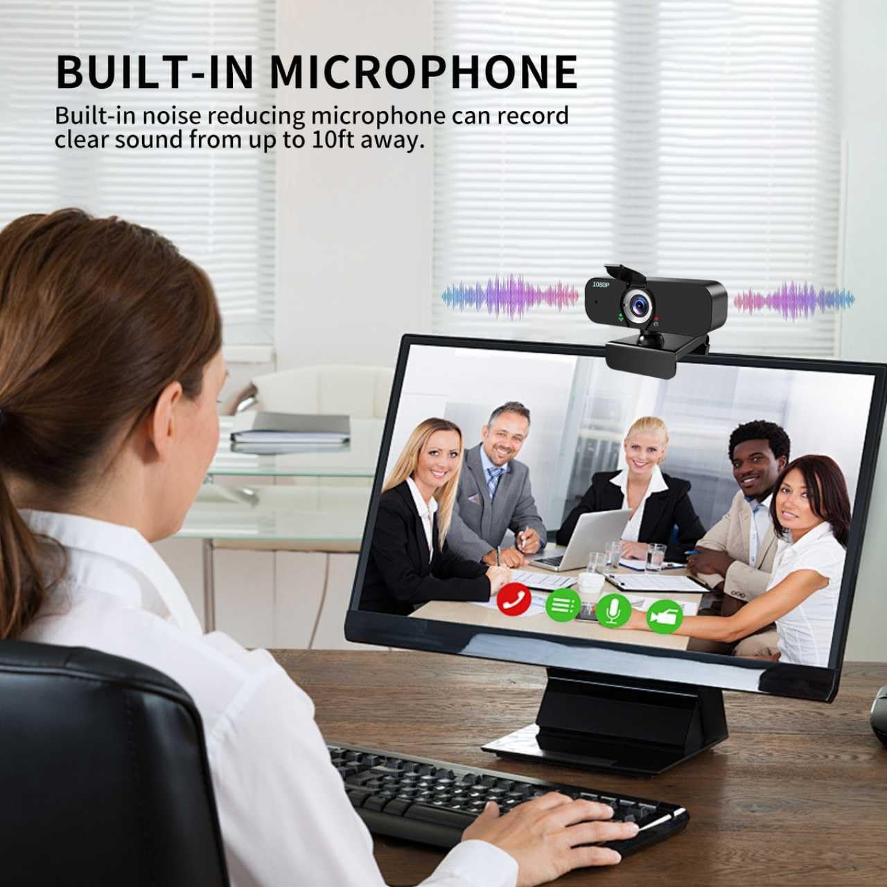 Lusinx 1080P Webcam for Computer/Laptop/Desktop/PC, External Camera with Microphone, USB Plug&Play, Auto Low Light