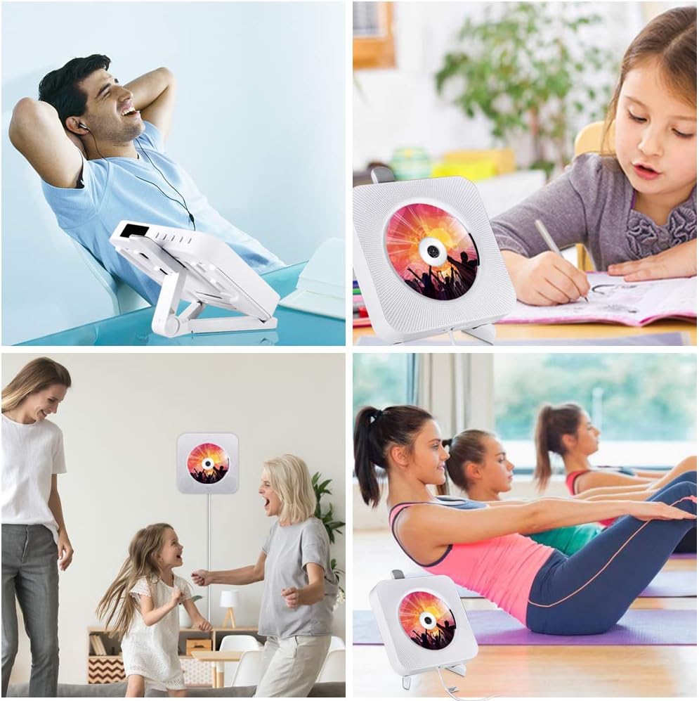 Qoosea MP3 Portable CD Player with Bluetooth, Wall Mountable CD Players Music Player Home Audio Boombox with Remote