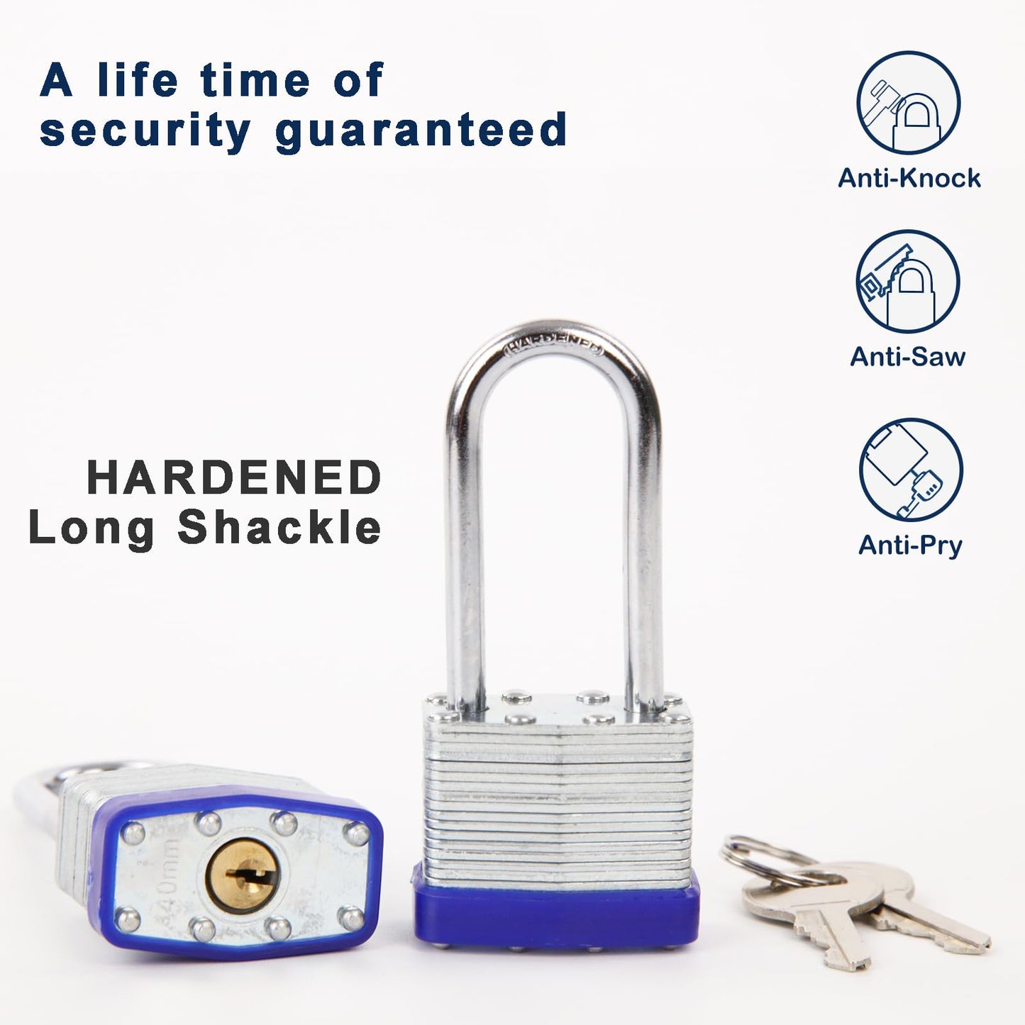 SEPOX® 2PCS Heavy Duty Padlock Keyed Alike, 2-3/8" Extra Long Shackle, 40MM 1-9/16" Laminated Steel Lock Body, Ideal for Gym Locker, Sheds, Gate, Warehouse, Tool Box, Hasp (4 Keys Same)