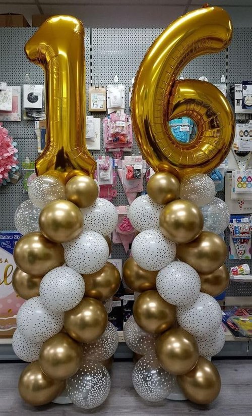 Gold Number 16 Balloon - 40 Inch Golden Birthday Decoration for 16th Party Supplies