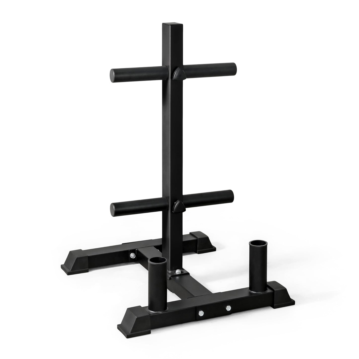 CAP Barbell Olympic Bumper Plate Tree Rack with 4 Weight Plate Posts and 2 Barbell Storage Holders – Heavy-Duty Steel Gym Organizer for Olympic Plates and Bars - Black