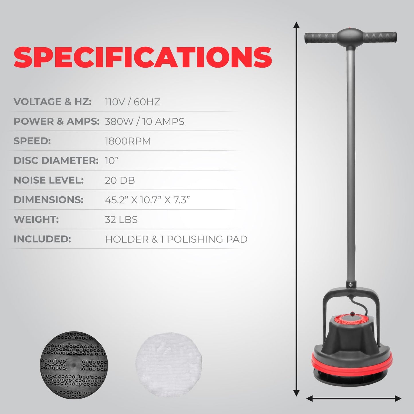 XtremepowerUS 10" Heavy Duty Single Pad Commercial Polisher Orbiter Hard Floor Polisher Cleaner Machine, Wide Cleaning Path Floor Cleaning, 39ft Cord