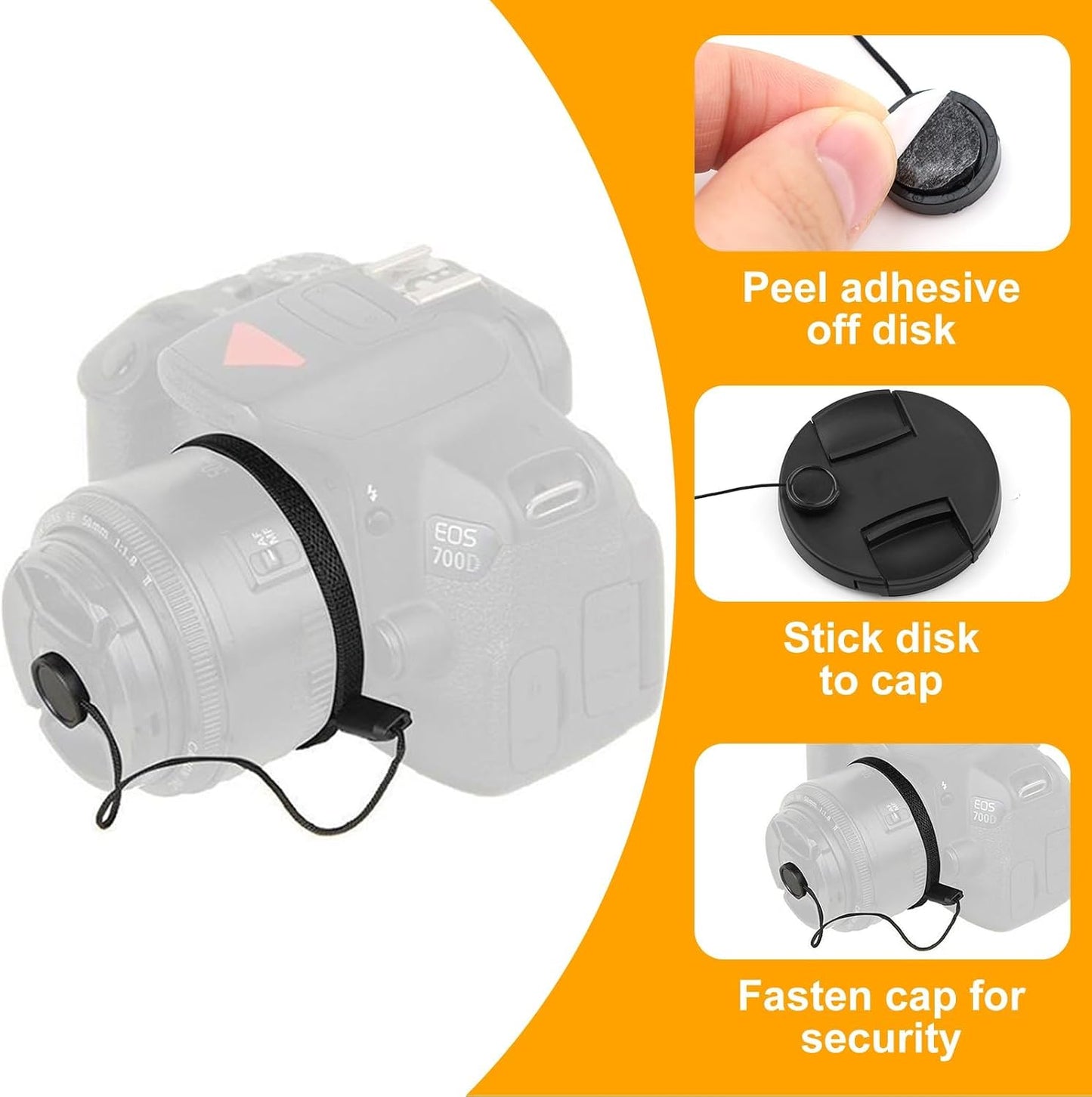 Asofelk 5PCS Camera Lens Cap Tether, Universal Lens Cap Leash & Keeper/Elastic String Holder Compatible with DSLR