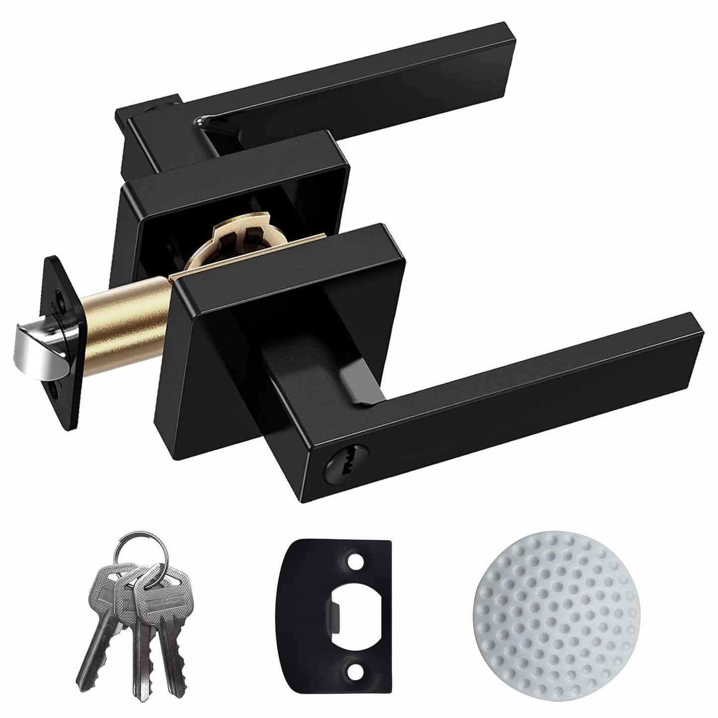 DSJJBLL Matte Black Door Handle Heavy Duty, Keyed Alike Entry Door Lever, Door Knobs with Lock and Key, Square Door Lever for Bedroom, Bathroom and Front Door
