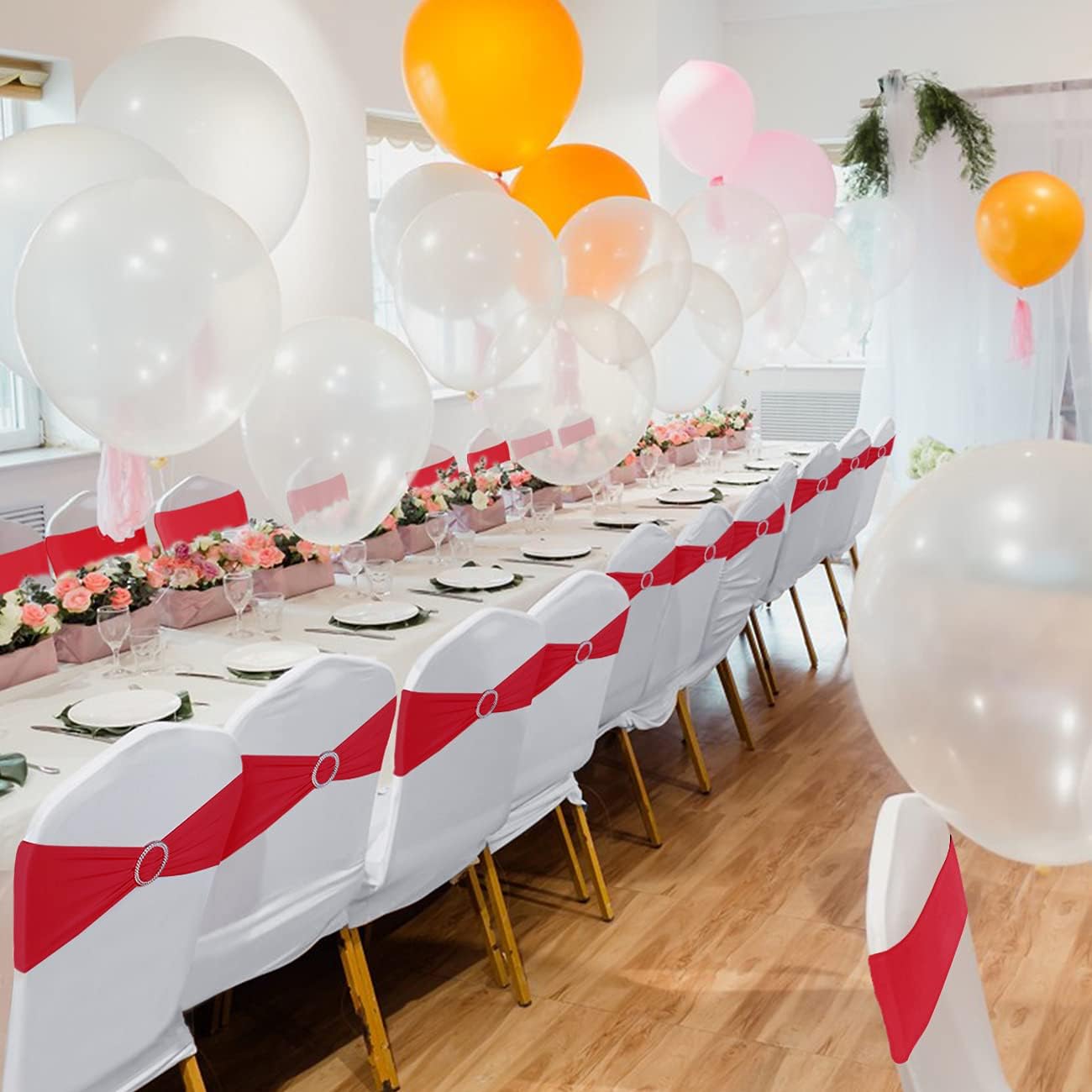 Babenest Spandex Chair Sashes - 100PCS Premium Stretch Covers with Buckle Slider | Red Elastic Ties for Weddings & Events