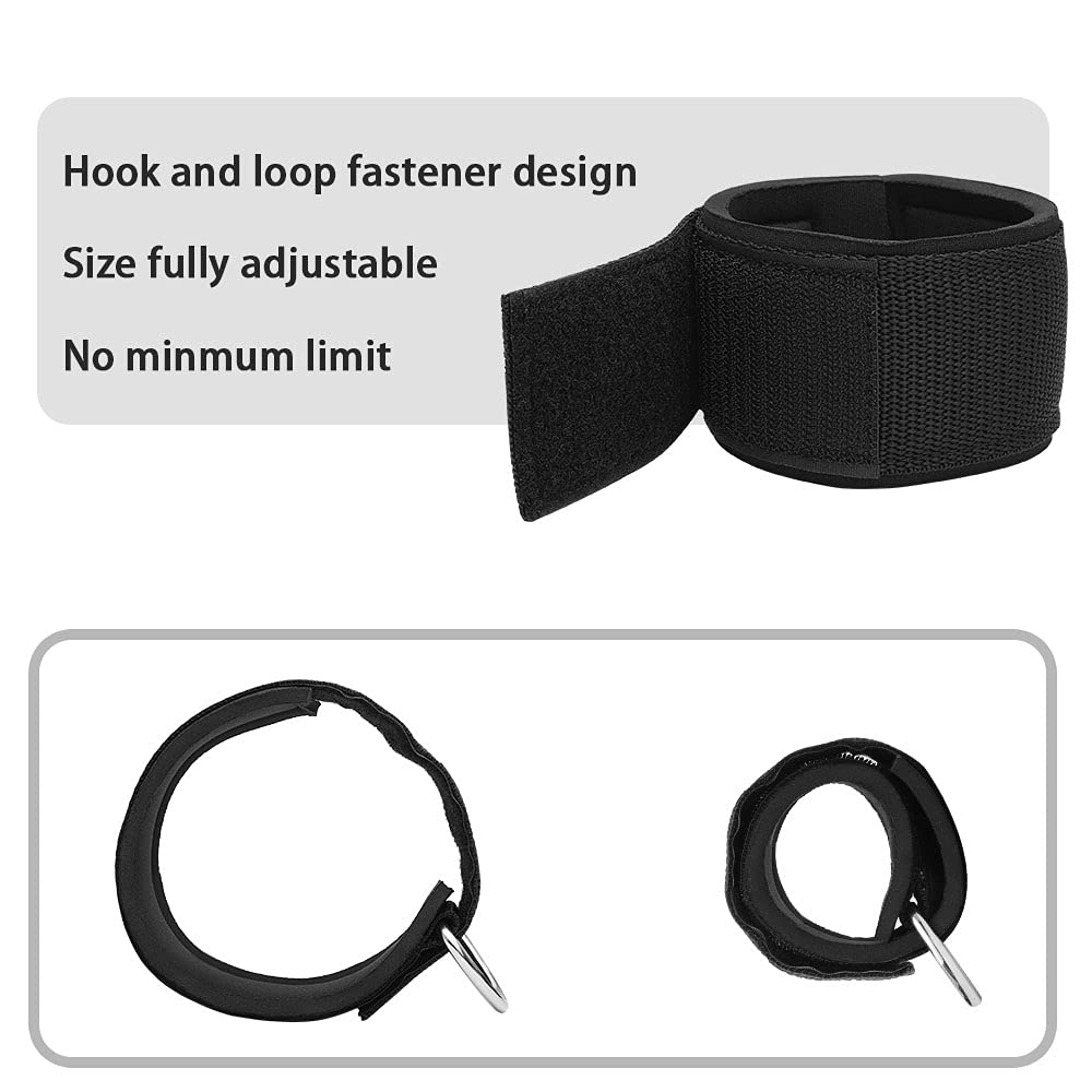 Vishusju Ankle Straps Wrist Cuffs 5.5mm Neoprene Padded Large D-Ring for Cable Machines Fitness Legs Exercise Attachment Adjustable (Black)