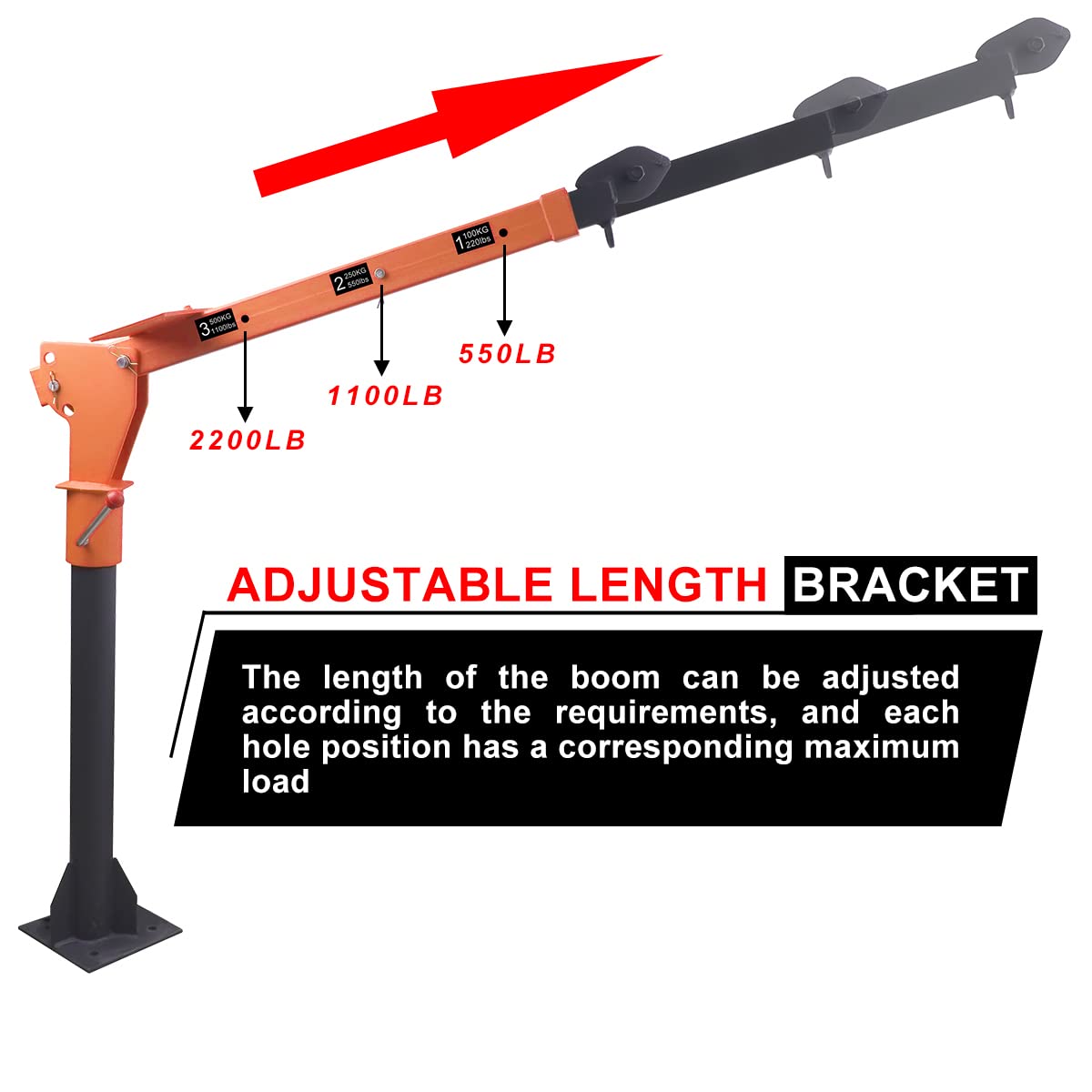 RUGCEL 2200 lb Folding Truck-Mounted Jib Crane, 360° Swivel, Painted Steel, with 5000 lb 12V Electric Winch