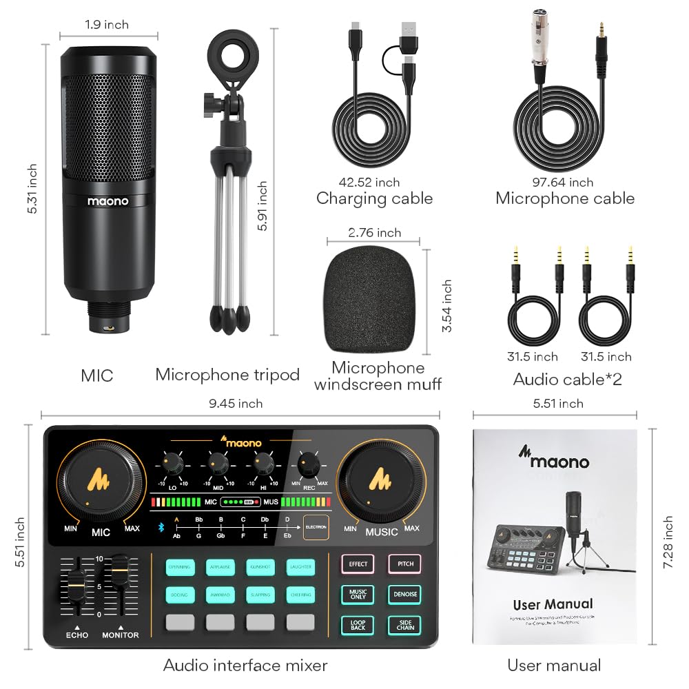 MAONO Podcast Equipment Bundle Audio mixer All-in-One Podcast Production Studio with 3.5mm Microphone for Live Streaming, Recording, PC, Smartphone, DJ MaonoCaster Lite (AU-AM200-S1)