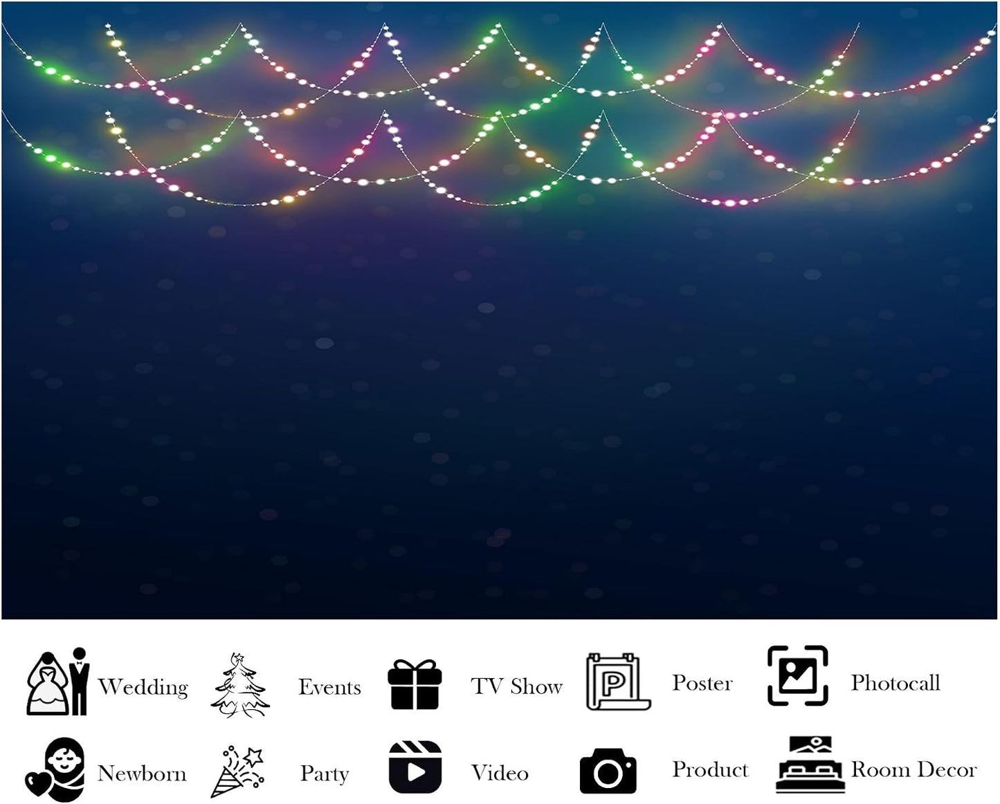 LidyMini 8x8ft Fabric Multicolor String Light Bokeh Backdrop Festive Glowing Night Scene Background Christmas Holiday
