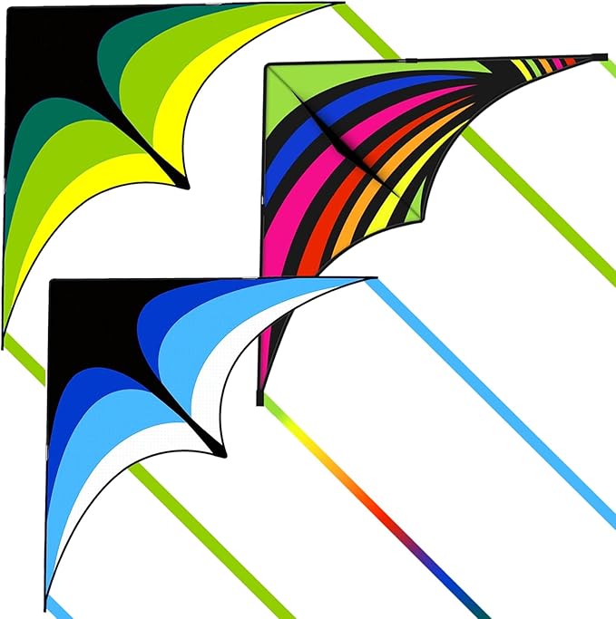 Mint's Colorful Life 3 Pack Delta Kites for Kids & Adults, Easy to Fly Large Kite Set for Beginners, Perfect Family Kites for Park and Beach Trip with 300ft String Included