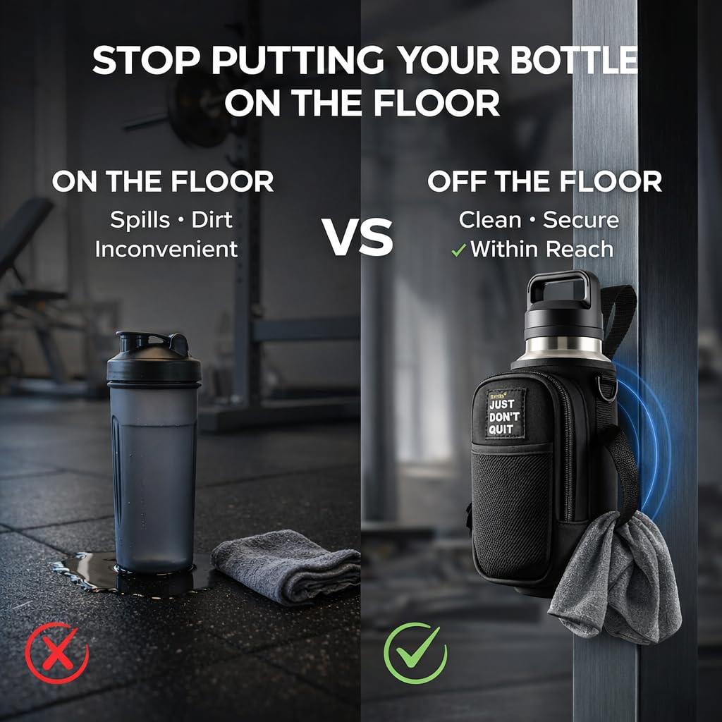 Magnetic Water Bottle Holder for Steel Gym Equipment, Hands-Free Bottle & Phone Carry for Training Sessions, Fits 24–40 oz Bottles, Neoprene Crossbody Carrier Bag