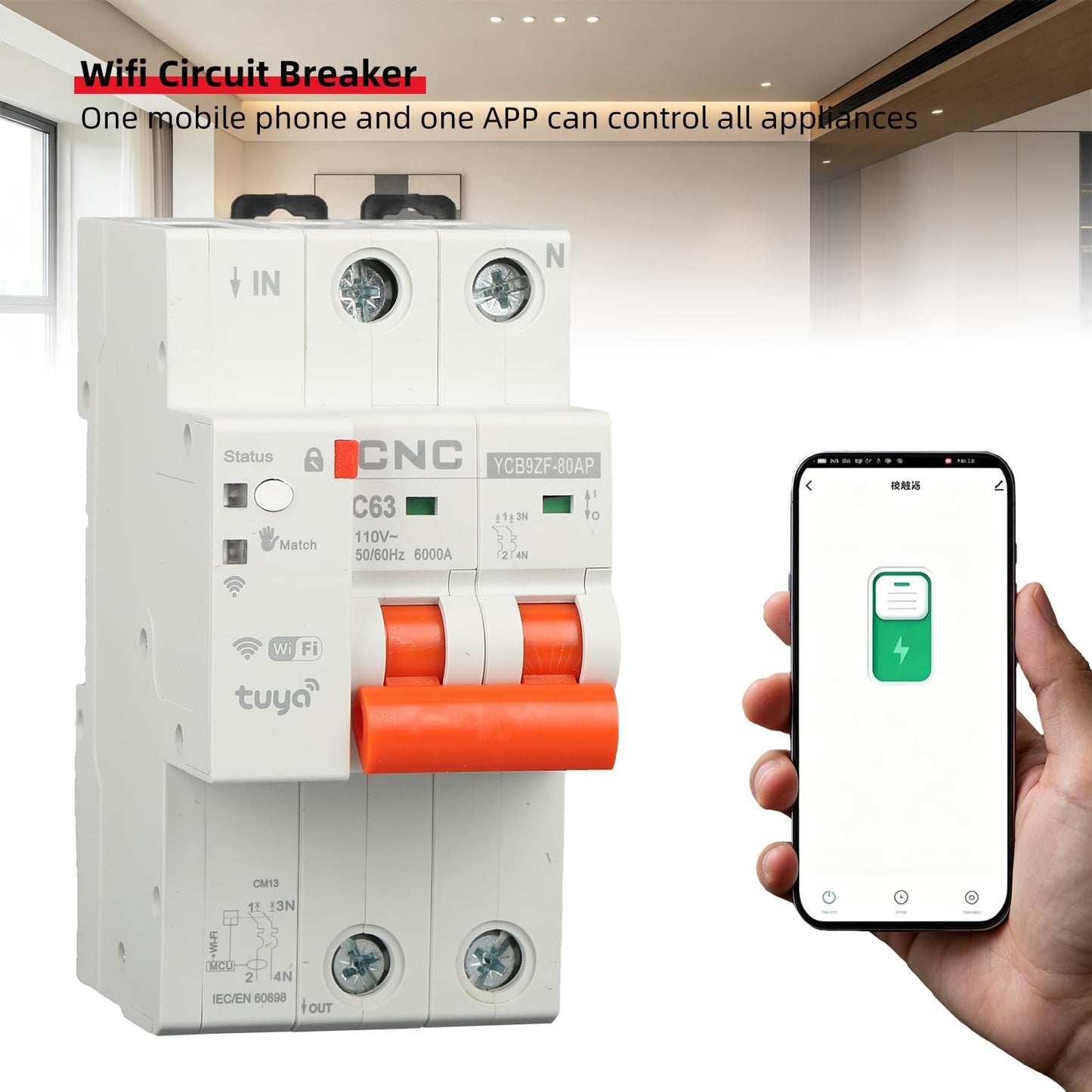 CNC 110V 3P Smart WiFi Circuit Breaker MCB WiFi Power Metering Circuit Breaker Smart Life Remote Control Automatic Wireless Interruptor Reclosing Switch(3P 1-63A Adjustable)