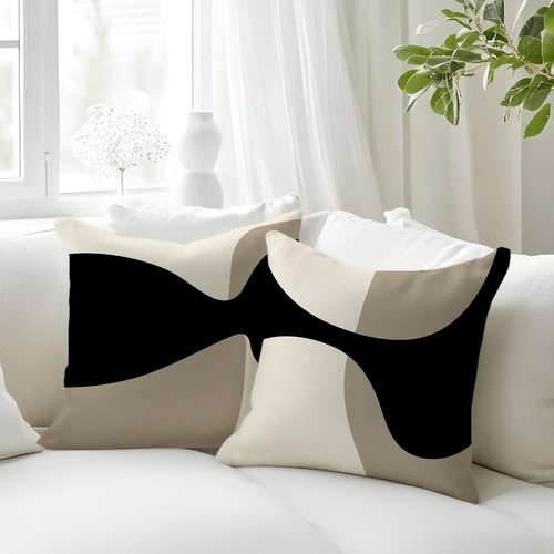 KAIOUS Black Beige Cream Decorative Throw Pillow Covers for Couch Sofa Bed Living Room Bedroom 18x18 inches Set of 2