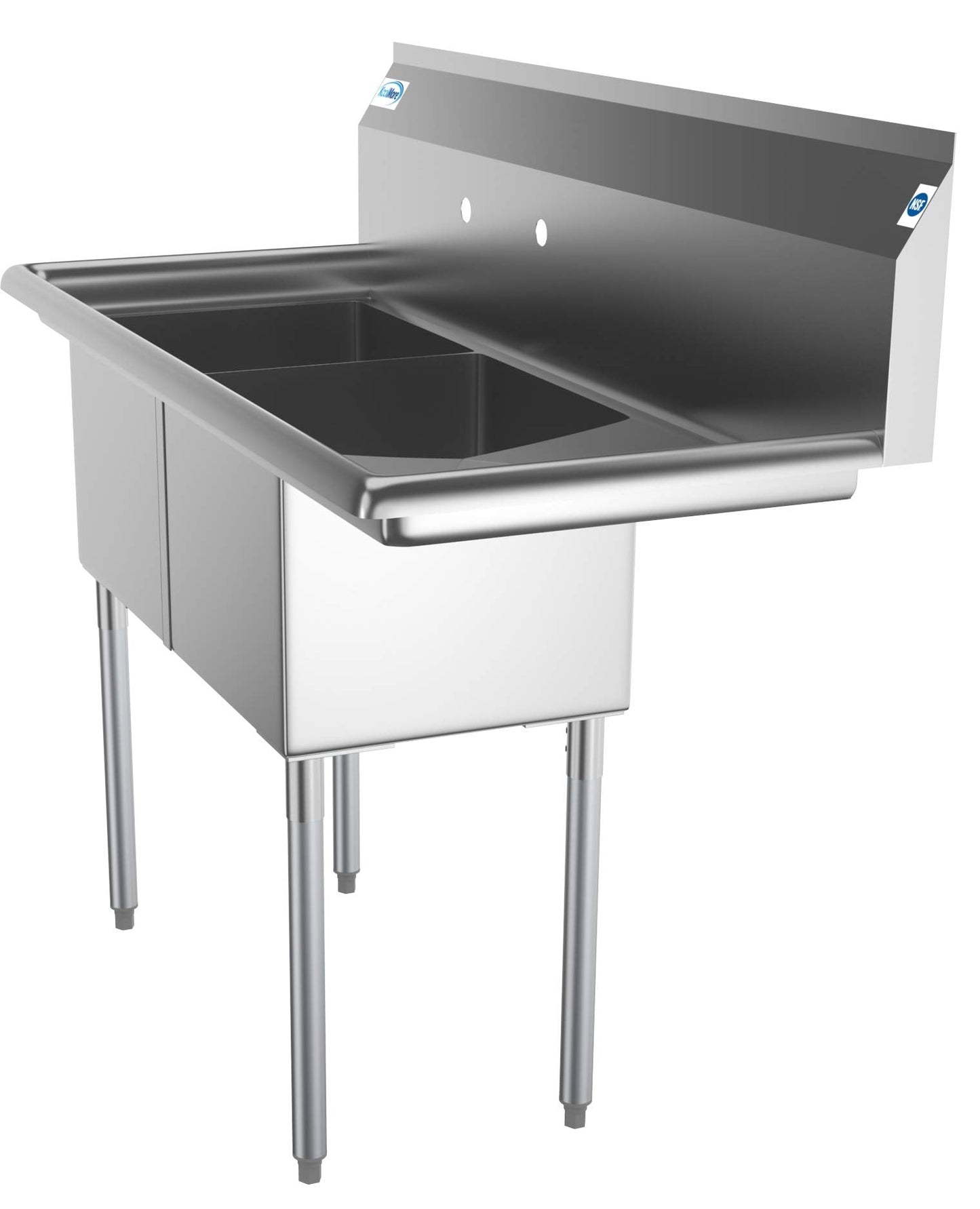 KoolMore - SB151512-15R3 2 Compartment Stainless Steel NSF Commercial Kitchen Prep & Utility Sink with Drainboard - Bowl Size 15" x 15" x 12", Silver