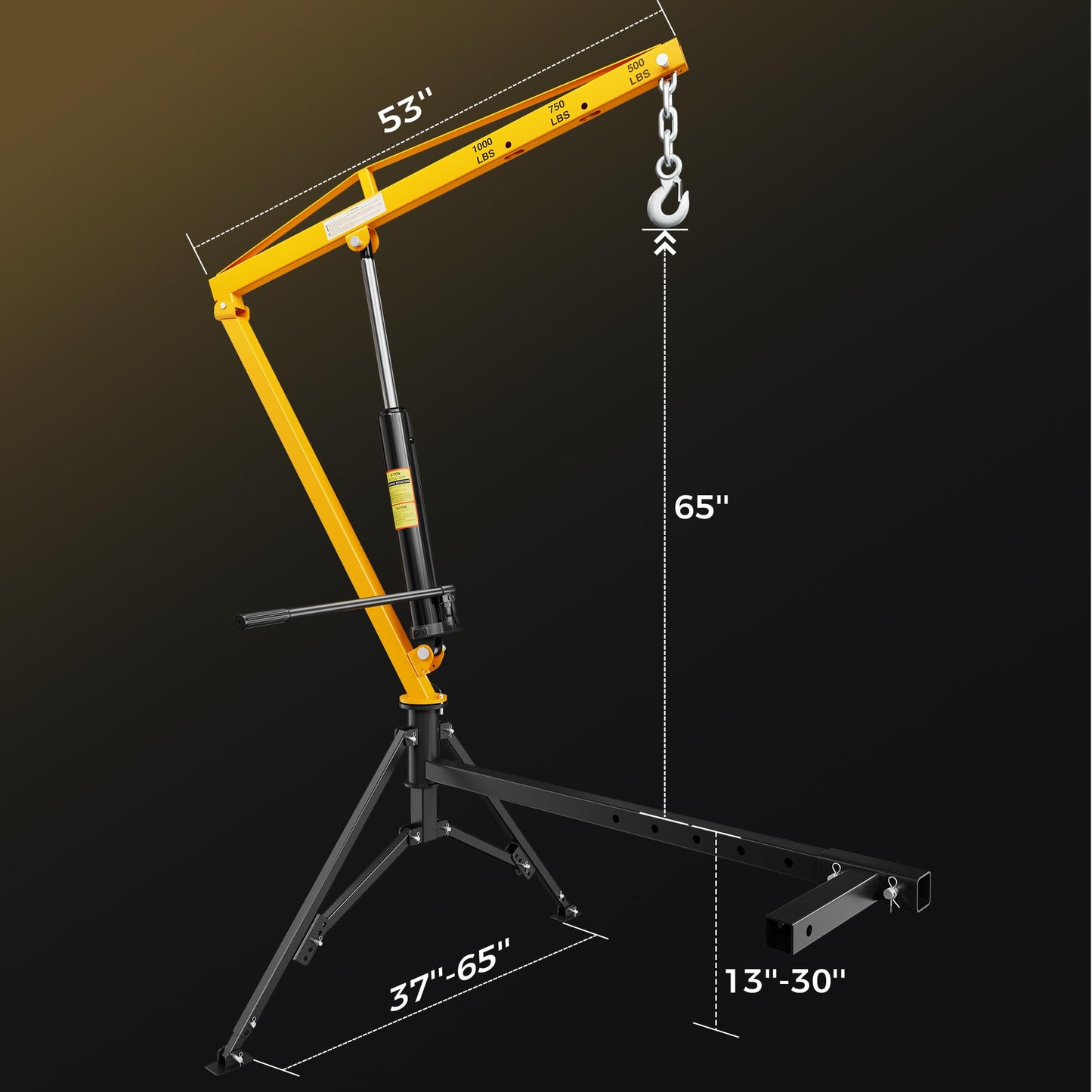 CAMMOO 1000lbs Receiver Hitch Mounted Hydraulic 360° Swivel Truck Crane with 3 Boom Capacity Options: 500lbs, 750lbs, 1000lbs. Ideal for Workshops, Construction, Agriculture, and Logging,Yellow