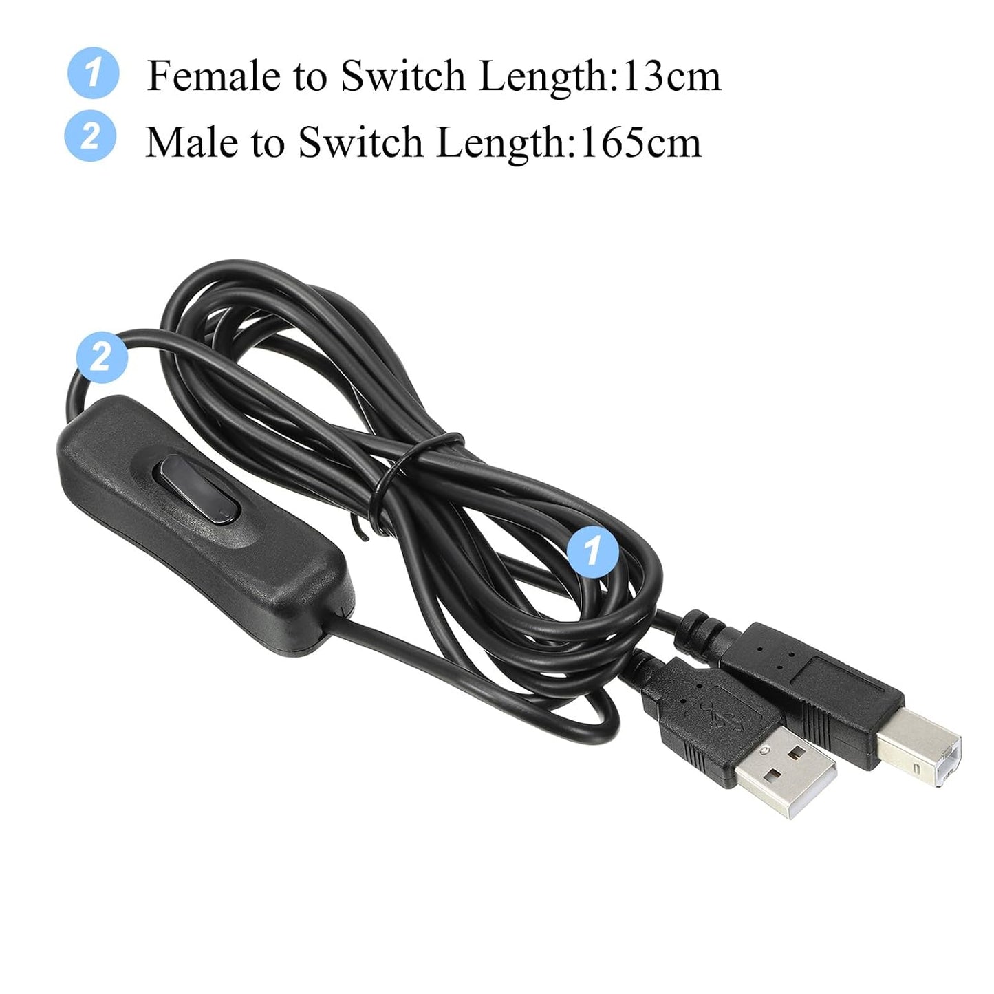 [6.6Ft, USB Printer Cable with ON/Off Switch - USB Male to USB B/M Extension Cord for Printers Scanner Copier Black]