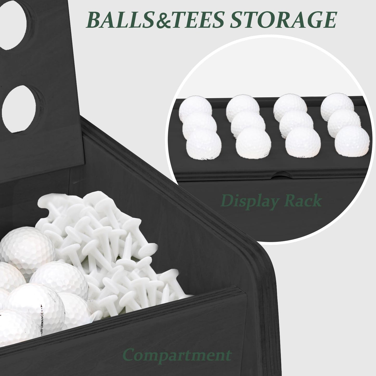 WINGYZ Premium Birch Plywood Golf Bag Storage for 2 Bags | 36lb Rock-Solid Golf Bag Organizer | 7-Shelf Command Center | Artificial Turf 12-Ball Display | No Wall Mounting Required (Black)