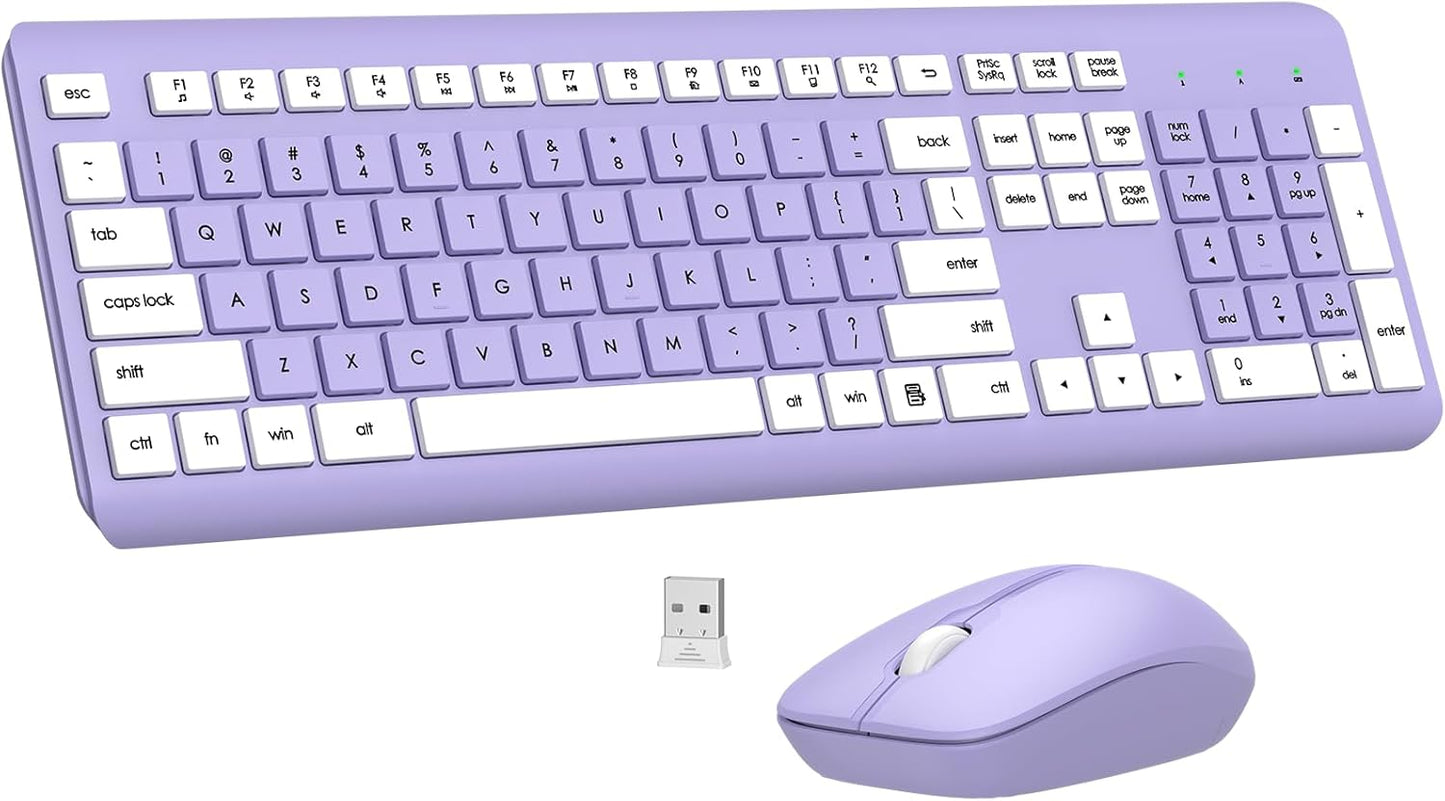 EDJO 2.4G Wireless Keyboard and Mouse Combo, Full-Size Silent Ergonomic Keyboard and Optical Mouse, Long Battery Life