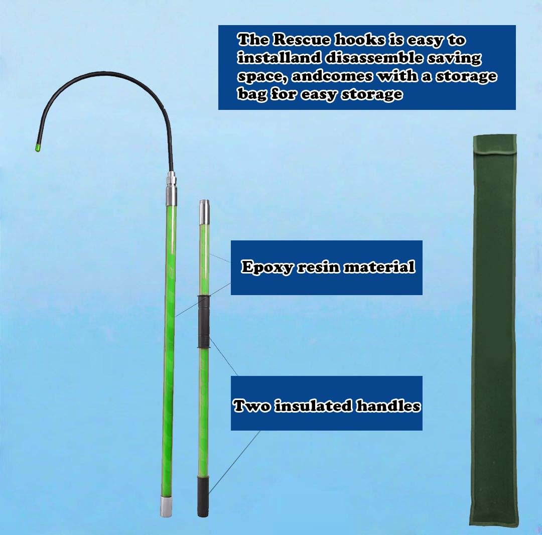 10.8 Feet Rescue Hook, High Voltage Insulated Rescue Hook high Voltage Telescopic 10kv35kv, Fire Electrician Anti-electrocution Rescue Hook 380V, Rescue Hook,18 inch Opening (Green10.8 Feet)