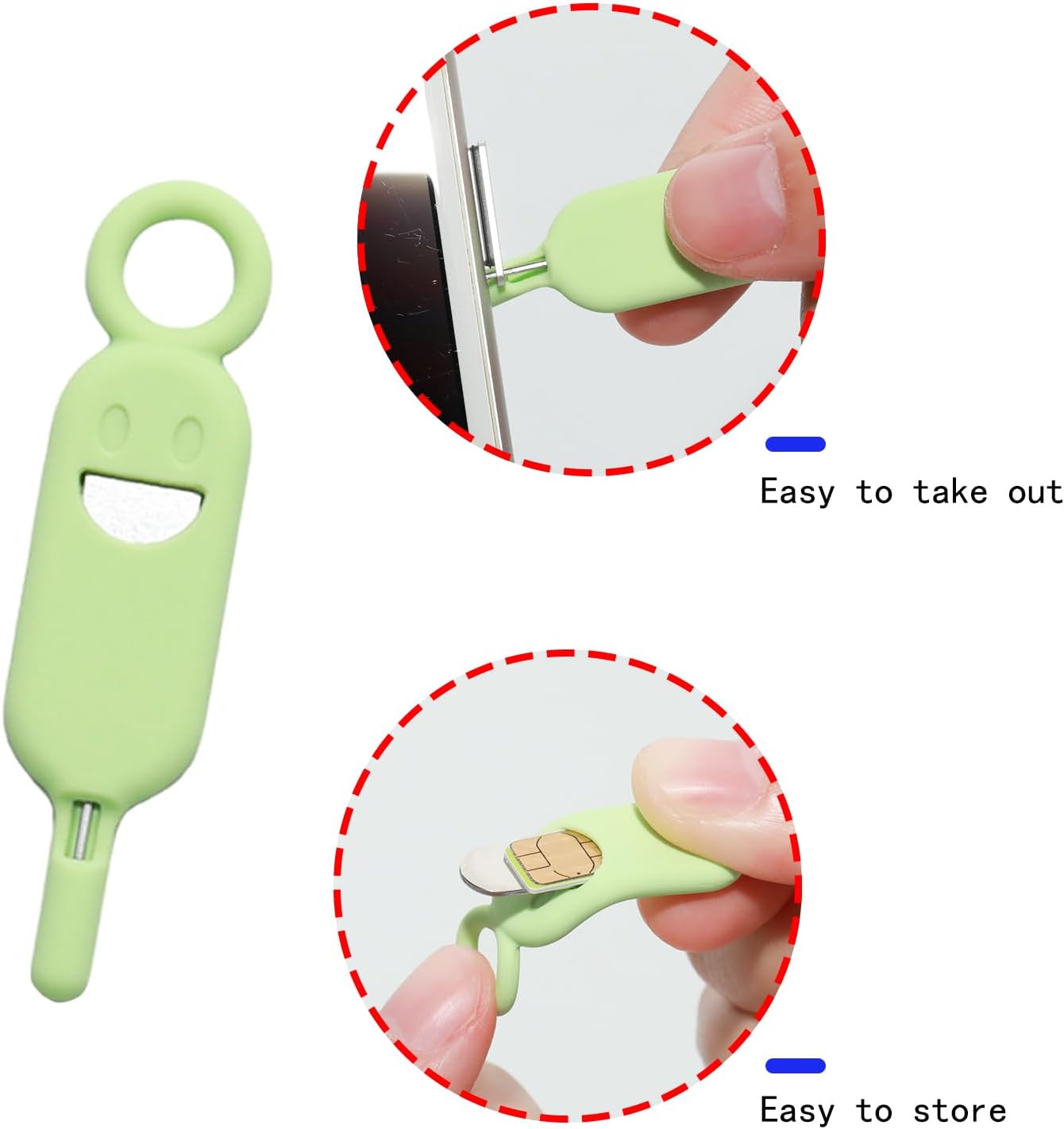 6 Set Lilaly Pcs SIM Card Removal Tool SIM Ejector Pin and Card Tool Cute Silicone SIM Card Needle Tool, Green