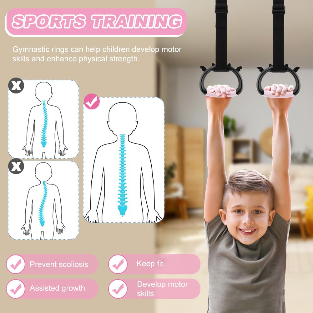 Kakalote Gymnastics Rings, Pull up Rings with Adjustable Strap Load Bearing 550lb, Gymnastics Ring Indoor Outdoor Pull-up Bar Strength Training Rings for Home Exercise