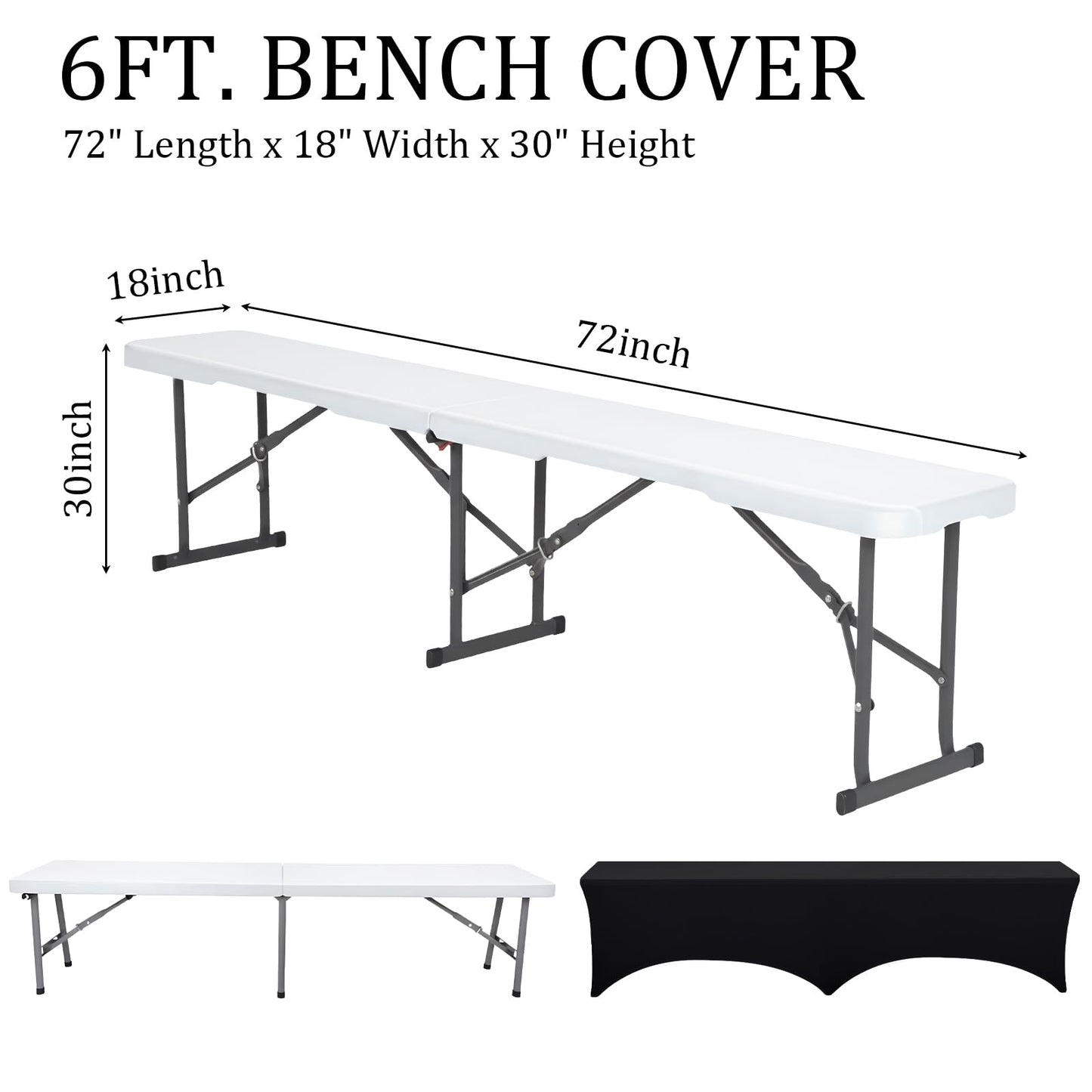 Tingjoo 2 Pack 6ft Bench Covers Stretch Folding Bench Cover Spandex Chair Cover Wrinkle Resistant, Removable and Washable Chair Covers for Weddings, Party, Craft Show, Display, Events (Black,White)