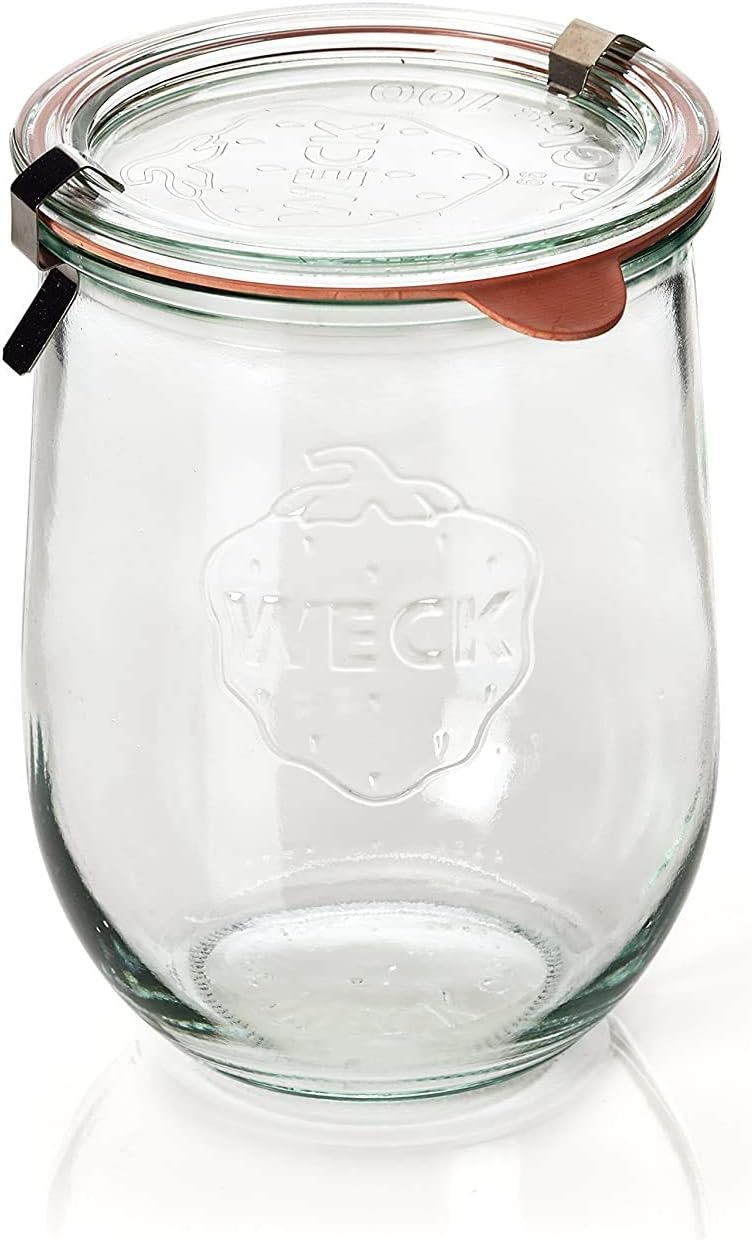 Weck Tulip Jars 1 Liter - Large Glass Sourdough Starter Jars with Wide Mouth & Fresh Covers | 2 Pack