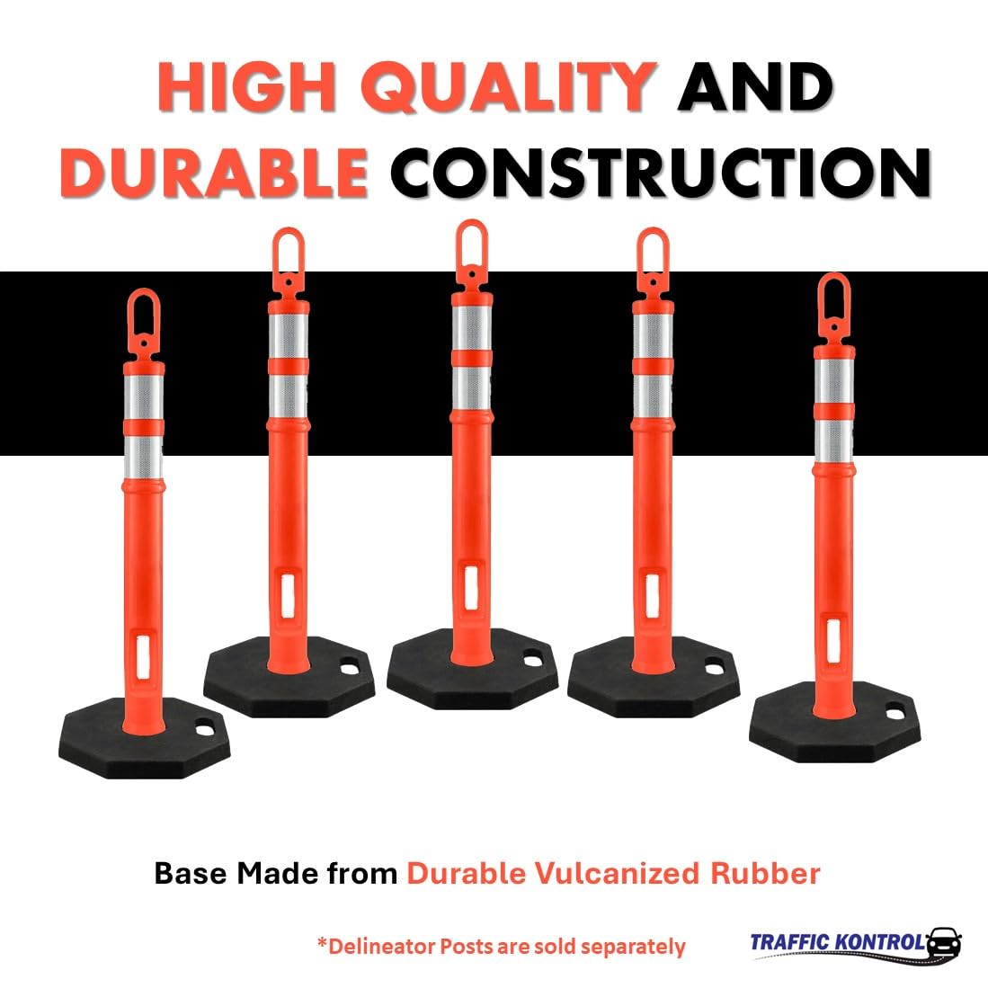Traffic Kontrol 12 Lbs Black Rubber Base for Traffic Delineator Post – Pack of 10 Weighted Bases for Industrial, Road, Parking Lots, Driving, Construction Safety