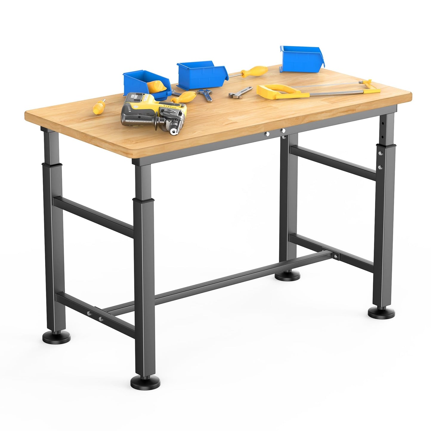 WALMANN Heavy Duty Adjustable Height Workbench 47.75" x 23.25", Rubber Wood Top Work Table for Garage, Workshop, 2000 lbs Load Capacity