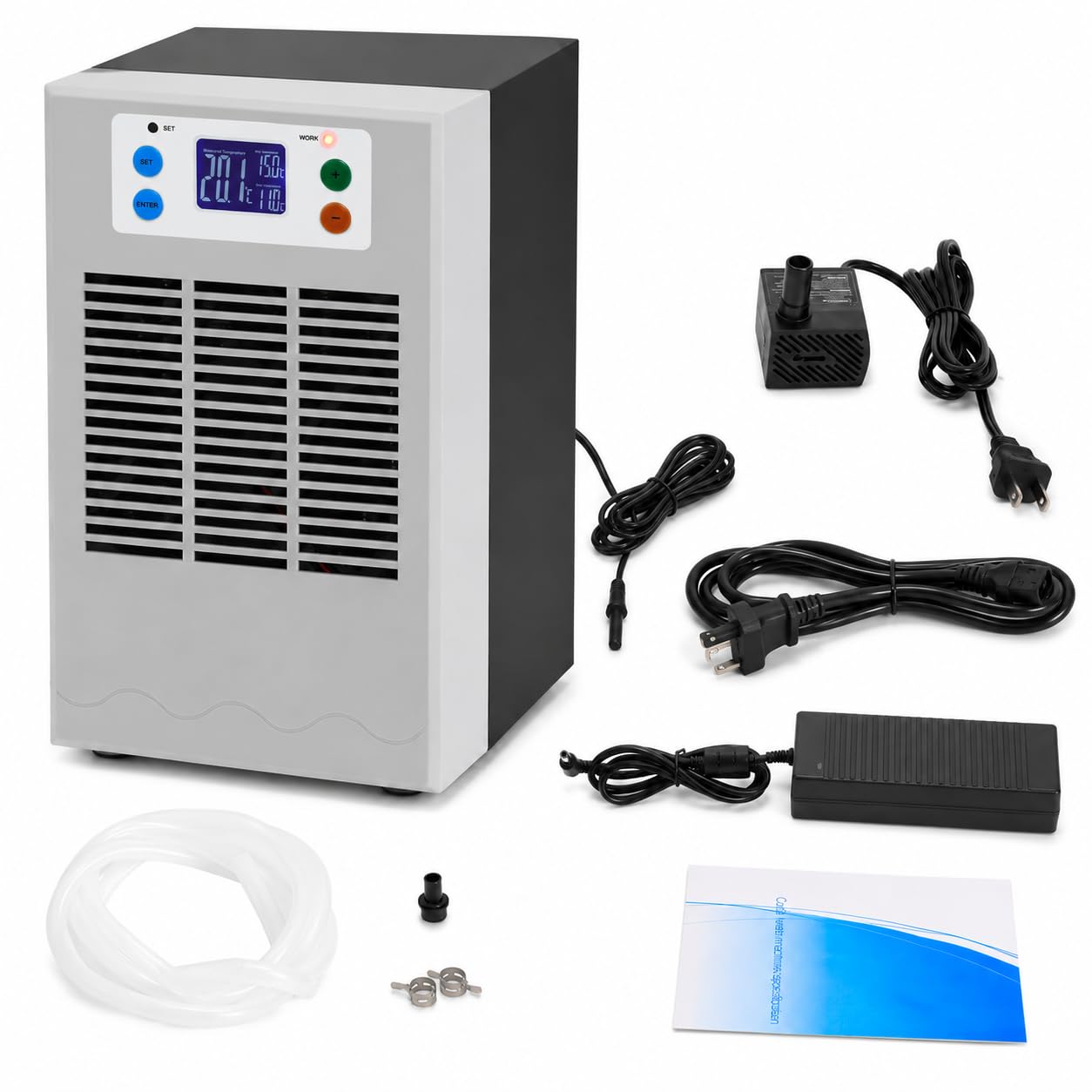CUBELLIN Aquarium Chiller 30L/7.9 Gal Fish Pond Chiller Dc 12v Mini Tank Chiller for Axolotl, 1-3L/Min Circulation Pump, 10-40°C Digital Temperature Control for Fish, Shrimp & Coral Tanks