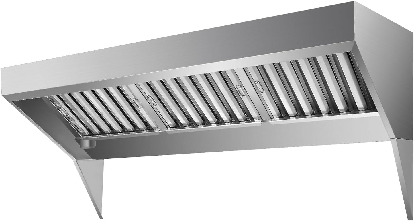 7FT Stainless Steel Commercial Exhaust Hood with 3 Removable u-Shaped Oil Filter Mesh, Rust-Resistant Ventilation Hood for Food Truck, Concession Trailer, and Restaurant Kitchen