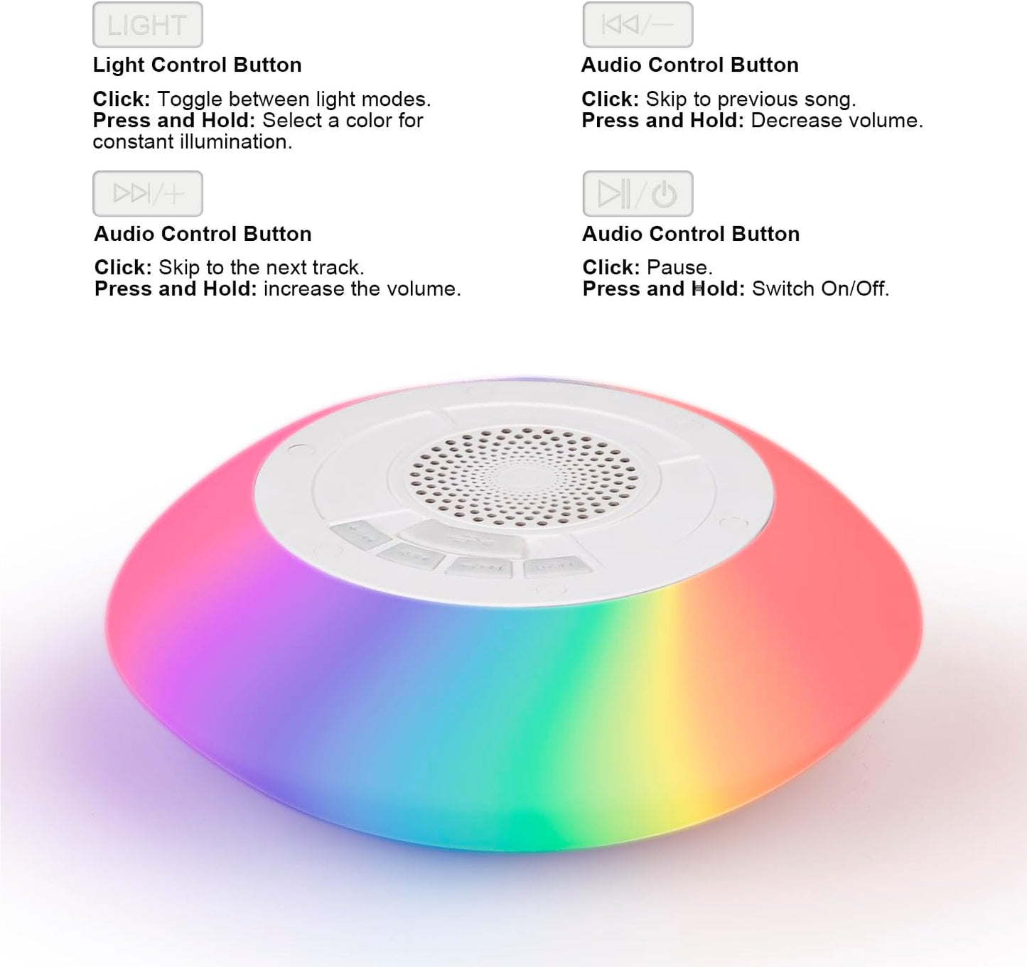 Vessena IPX7 Wireless Speaker with Lights, Waterproof Floating Pool Speaker, Portable Wireless Hot Tub Speaker