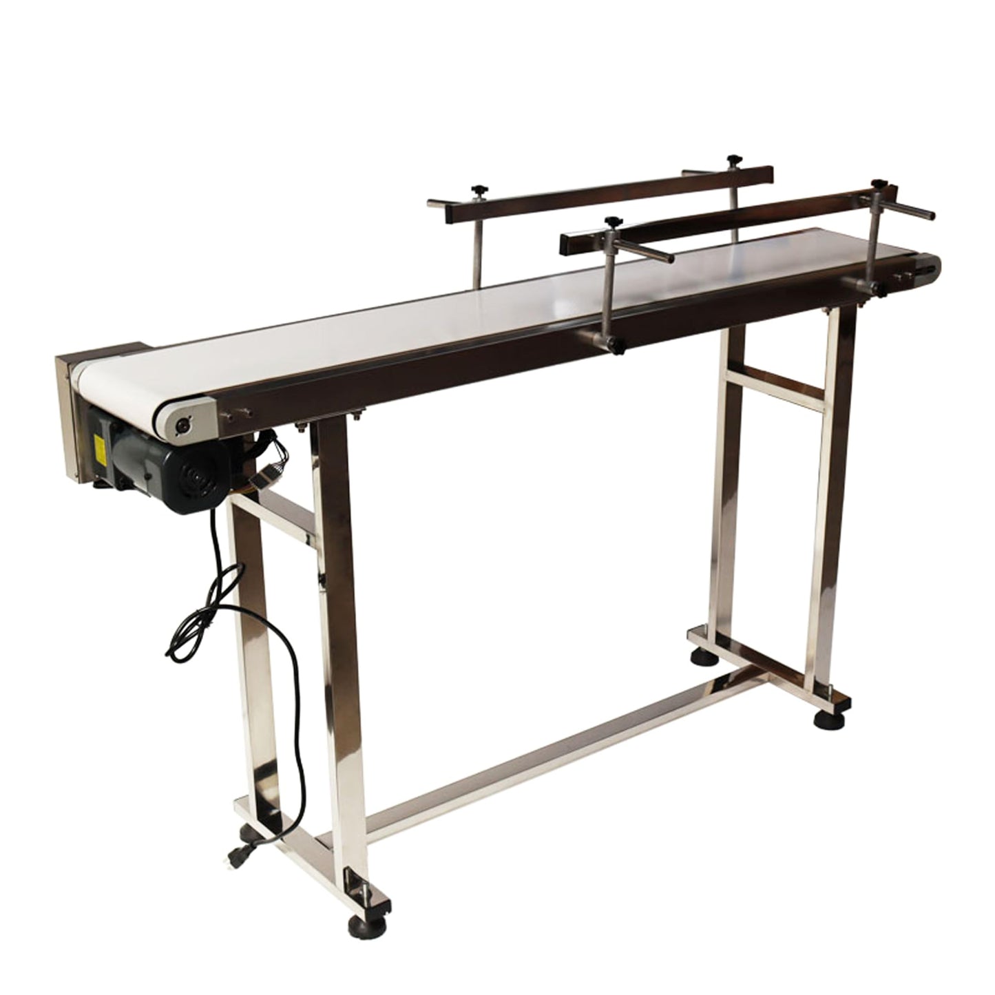 BREVELTION PVC Flat Belt Conveyor Stainless Steel Industrial Transport Conveyor Adjustable Speed Conveyor with Double Guardrails Conveyor Length 53.15inch Width 7.87inch Load 22LBS 60W