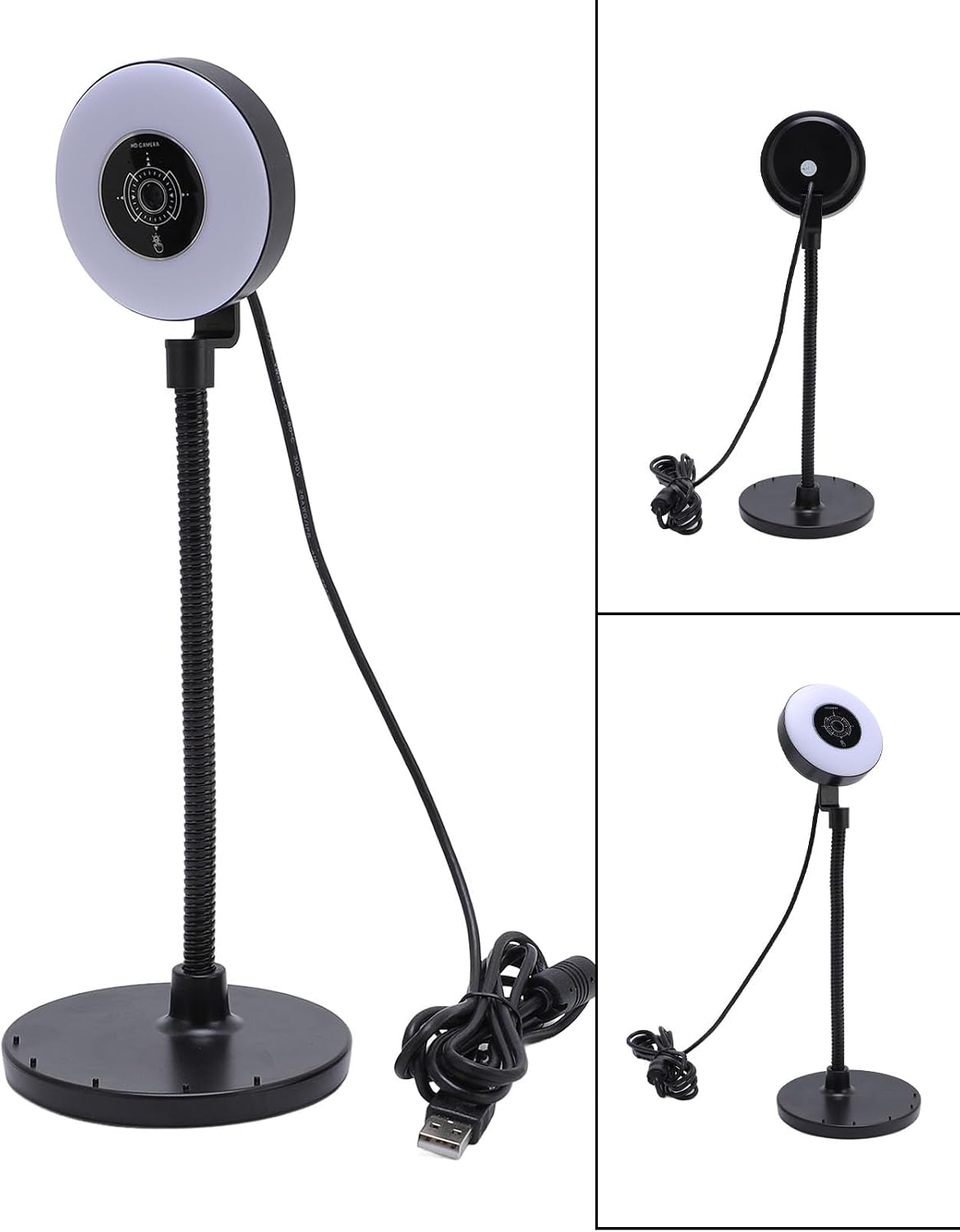 SASKATE 5MP Webcam with Fill Light Built in Mic AF Touch Control, Auto Focus USB Web Cam Bendable Rod, for Online