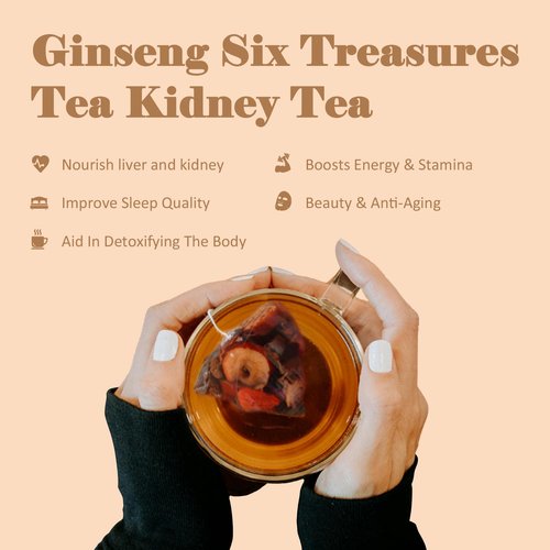 Kidney Tea Formula Ginseng Six Treasure Tea - Pure Natural Chinese Traditional Herbal Ginseng Six Treasure Kidney Detoxification Purification Tea Bag, Contains 7 Precious ingredient Formulas （30 bags/1 Pack)