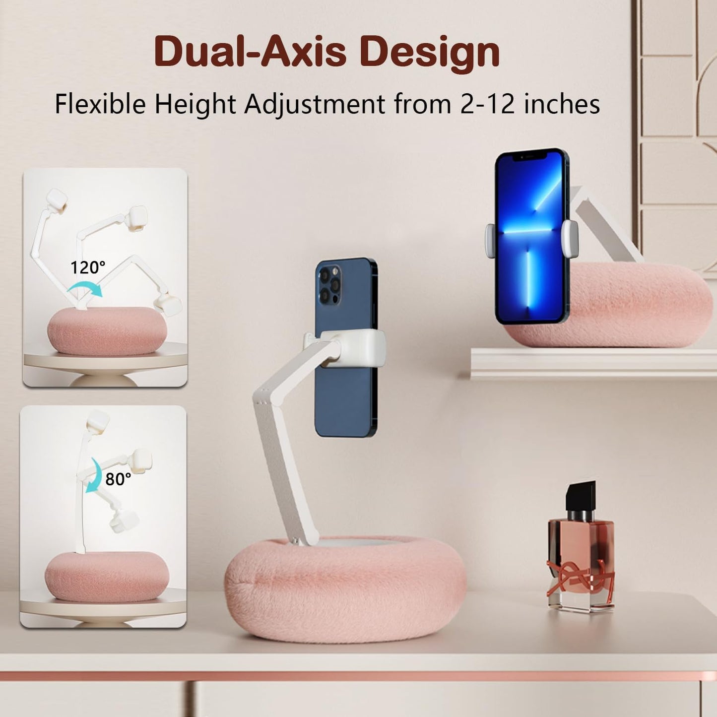 BIVOGID 360Adjustable Height,30% 4-7 Upgraded Phone Holder for Bed,Dual Axis Arm Angle Wider Clamp,Bed Phone Holder