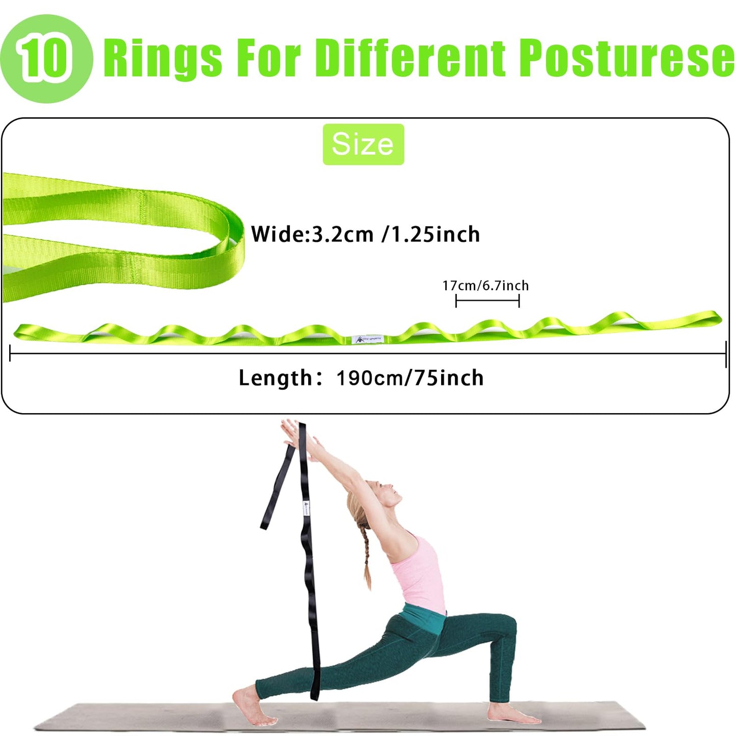 Stretching Strap Yoga Strap for Physical Therapy with 10 Loops, Yoga Straps for Stretching, Upgraded Non-Elastic Stretch Band for Pilates, Dance and Gymnastics with Workout Guide (Pink/Silver)