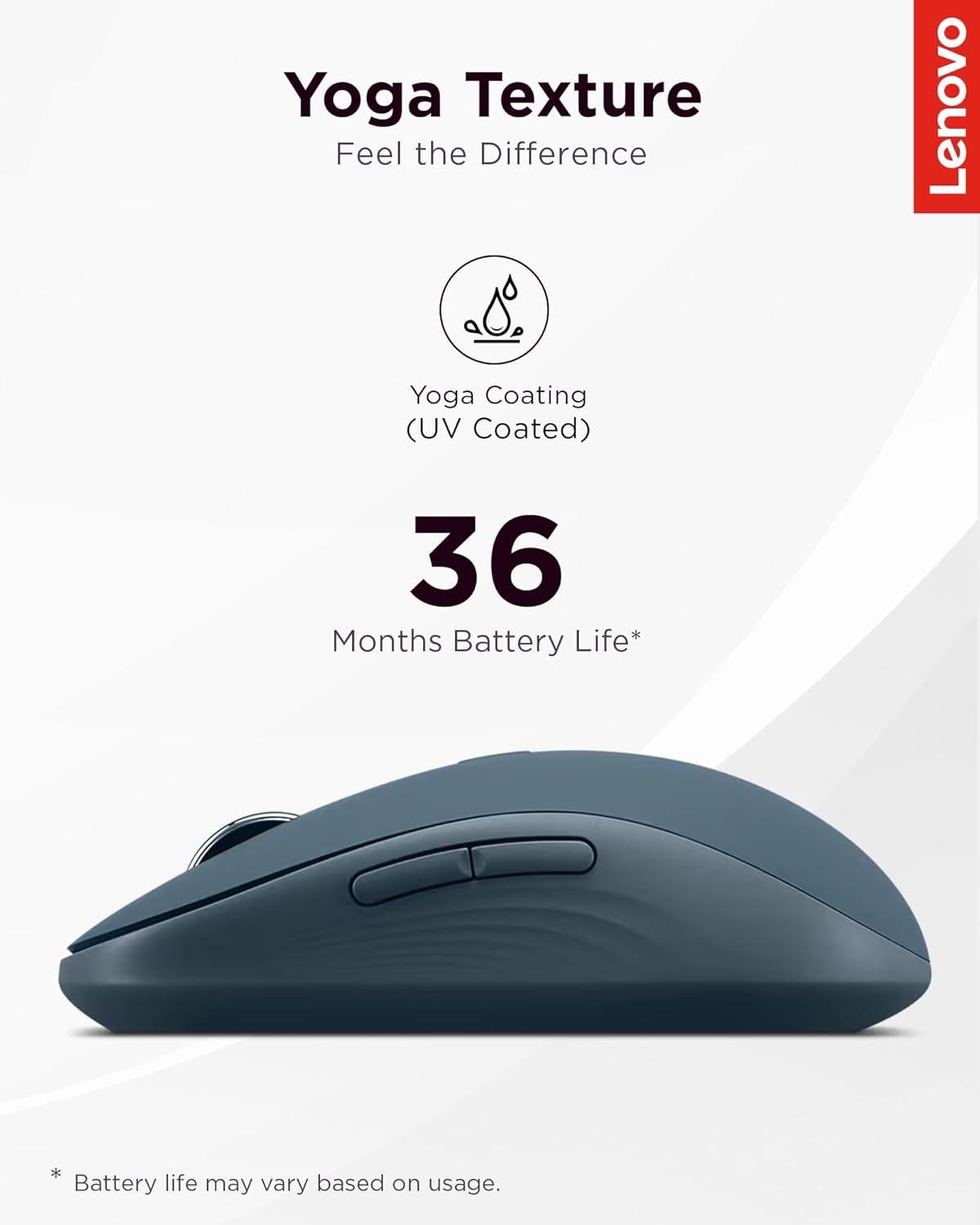 Lenovo 3 36 5.3, 3 Programmable Yoga Bluetooth Silent Mouse, Level DPI Adjustment, Month Battery Life, Bluetooth Device