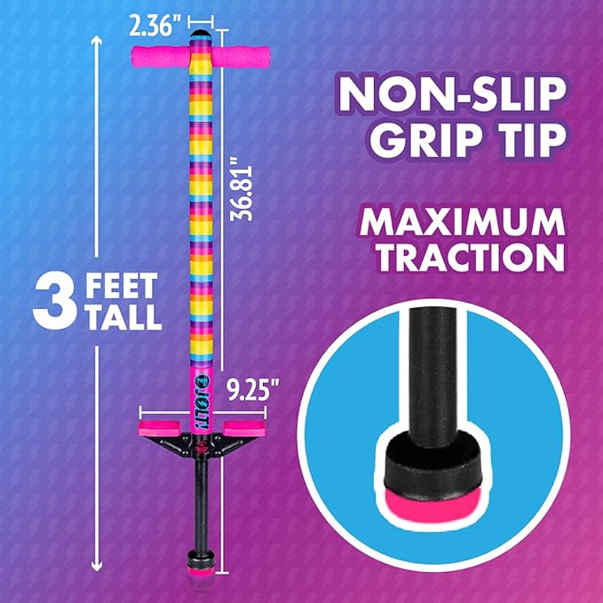 Flybar Pogo Stick for Kids, 40 to 80 Pounds, Perfect for Beginners, Easy Grip Foam Handles, Anti-Slip Foot Pegs, Outdoor Toys for Boys, Jumper Toys for Girls, Outside Toys for Kids (Jolt, Rainbow)