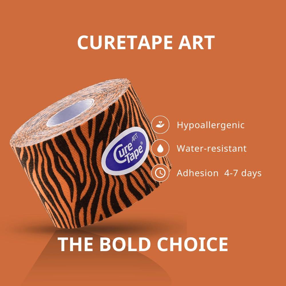 CureTape Art | Kinesiology Tape for Body Pain | Elastic Therapeutic | Waterproof Athletic | Long-Lasting Medical K (Orange,Black)