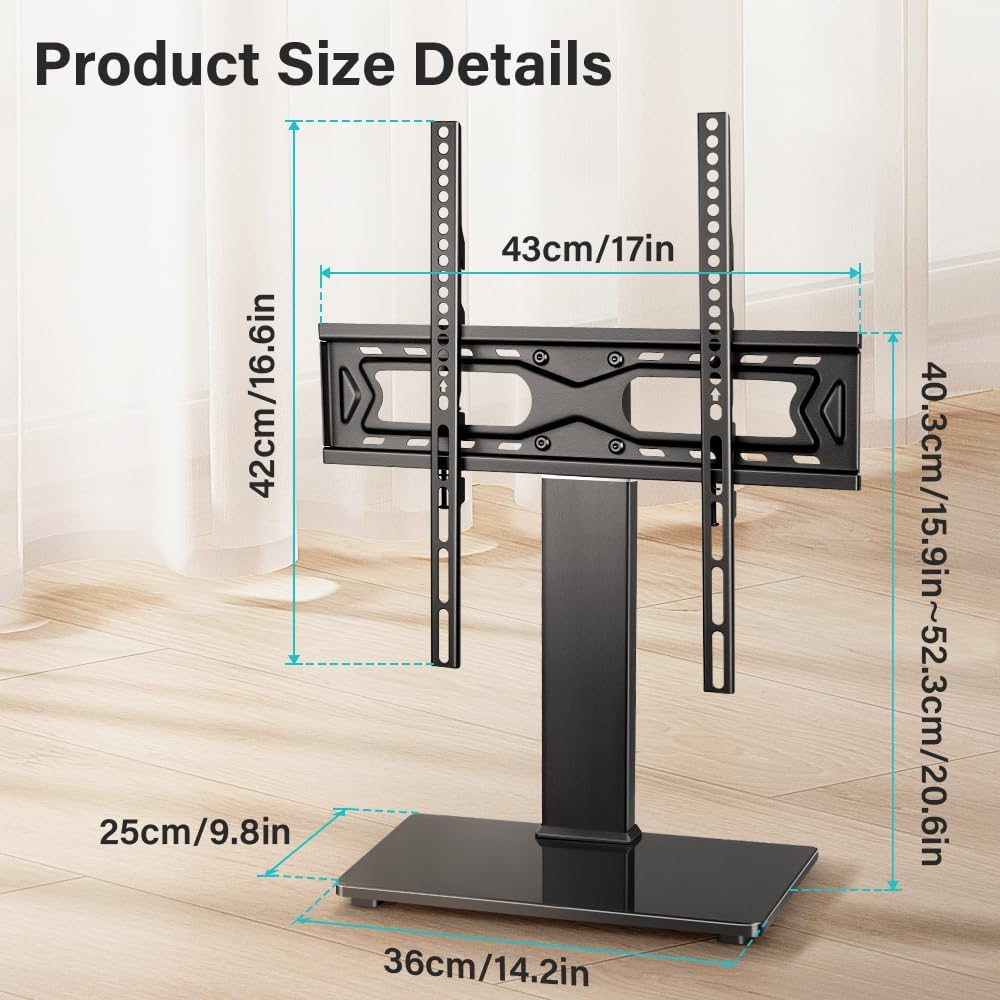 BFTOU 27-65 inch 400x400mm,Holds 88 lbs Black Universal TV Stand for TVs Height Adjustable Table Top TV Base Max VESA