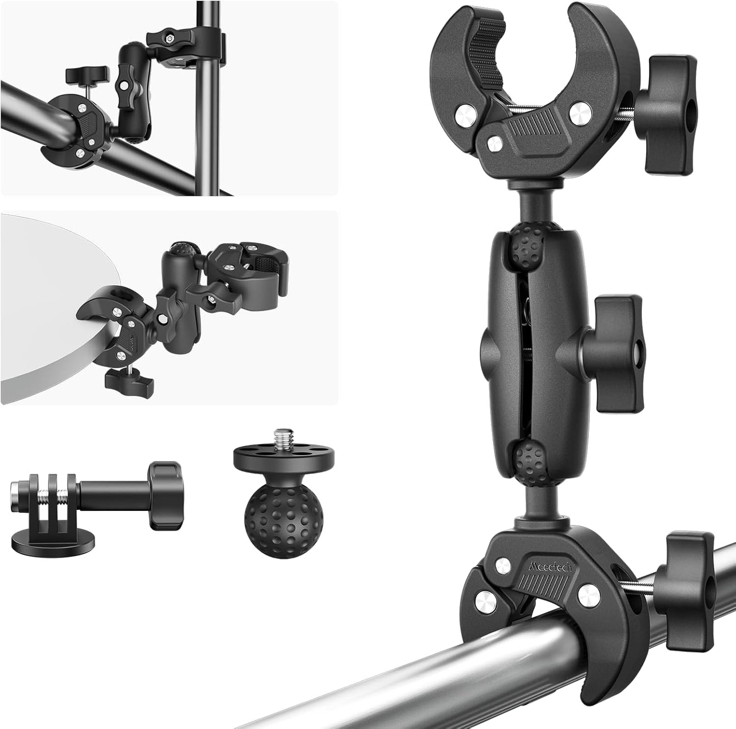 Maectech Double Super Clamp Mount Umbrella Clamp Motorcycle Camera Pole Mount Desk Holder Accessories